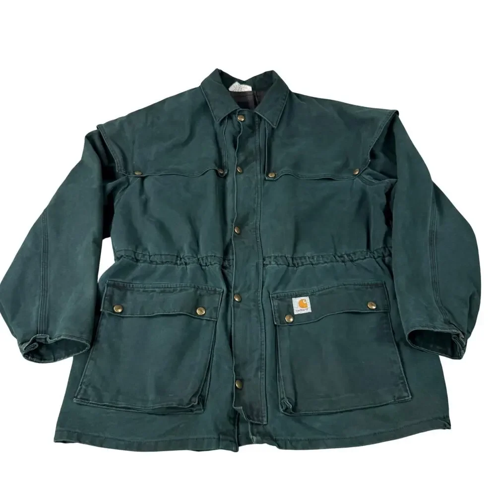 Vintage Carhartt Field Hunting Jacket Green USA Made Mens XL Bush Cape CW043 - Picture 1 of 13